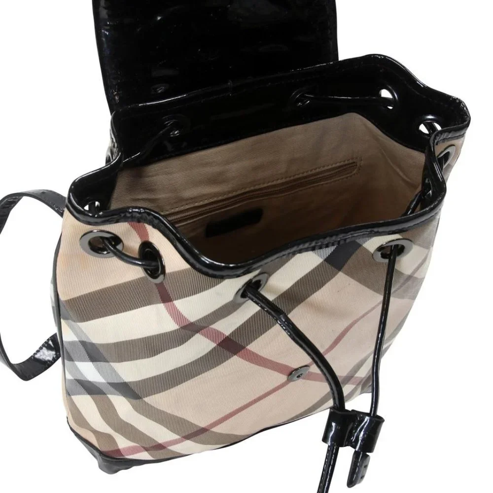 Burberry Drawstring Check Trim Coated Leather Supernova Backpack BB-0317N-0070 - Picture 8 of 11